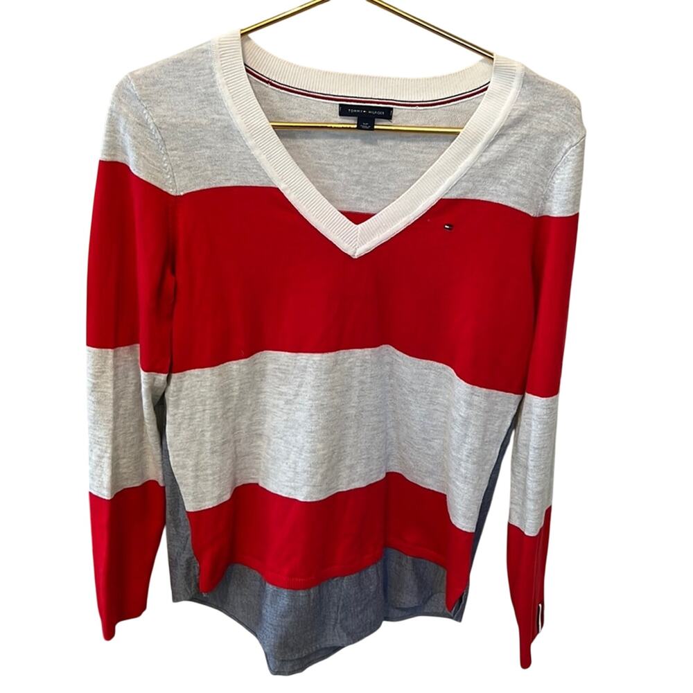 Tommy Hilfiger Block Striped Preppy Jean Back Sweater Size small